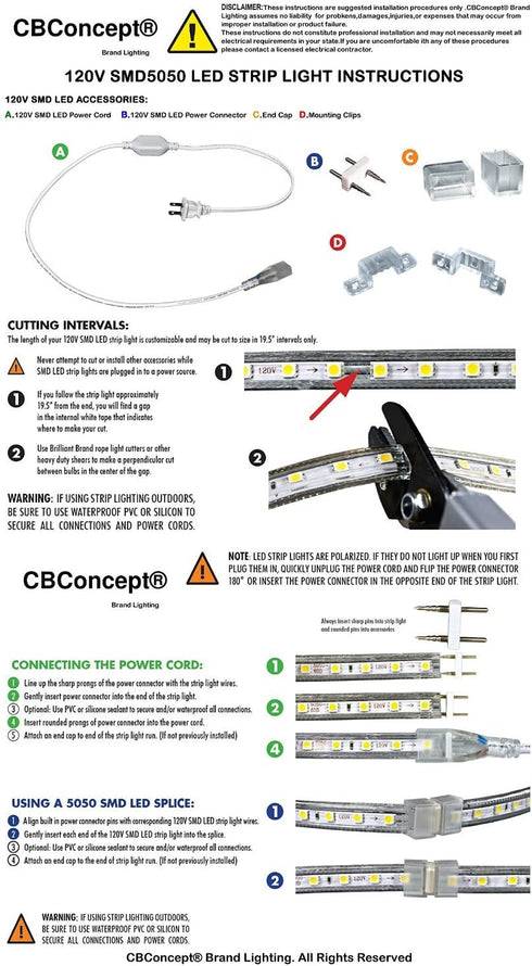 3.3 360 3000K Dimmable, 120V 60 3528 CBconcept UL Listed, Feet, Lumen, Warm White, AC Flexible Flat LED Strip Rope