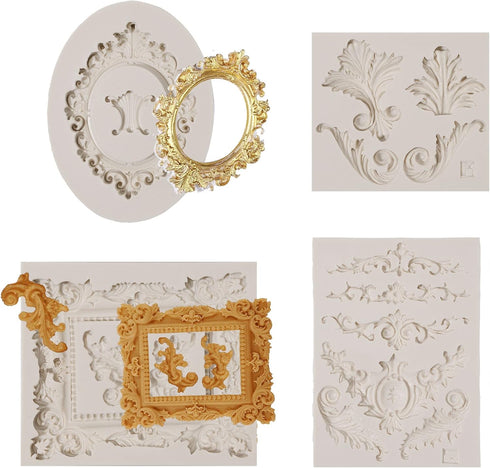 Baroque Silicone Fondant Frame Mold, Photo Cake Mold for Baking Wedding Birthday Party, Cupcake Toppers, Curlicues