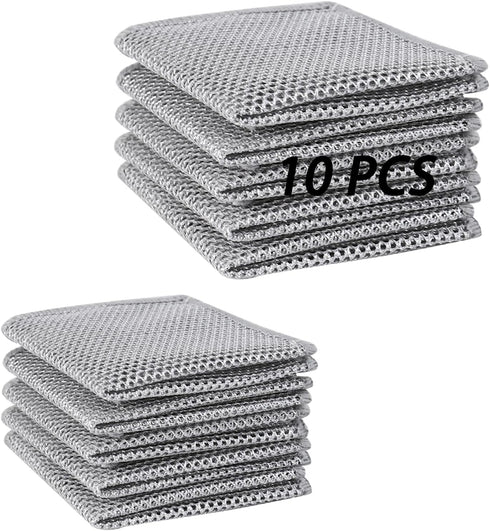 Wire Dishwashing Rag, 10 Pack Non Scratch Wire Dishcloth for Wet and Dry, Scrubbing Wire Dishcloths for Kitchen