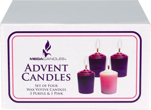 Mega Candles 4 pcs Unscented Christmas Advent Candles Set, Hand Poured Premium Wax, 15 Hours