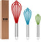 Silicone Rubber Whisk Set of 3 - Premium Non Scratch Kitchen Whisks for Nonstick Cookware, Red+Blue+Green