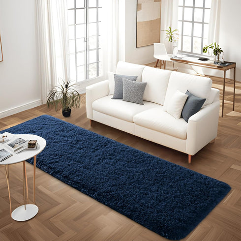 Soft Navy Blue Runner Rugs, 2x4 ft Plush Fluffy Carpets for Bedroom, Shag Furry Area Rug for Living Room Girls Kids Room
