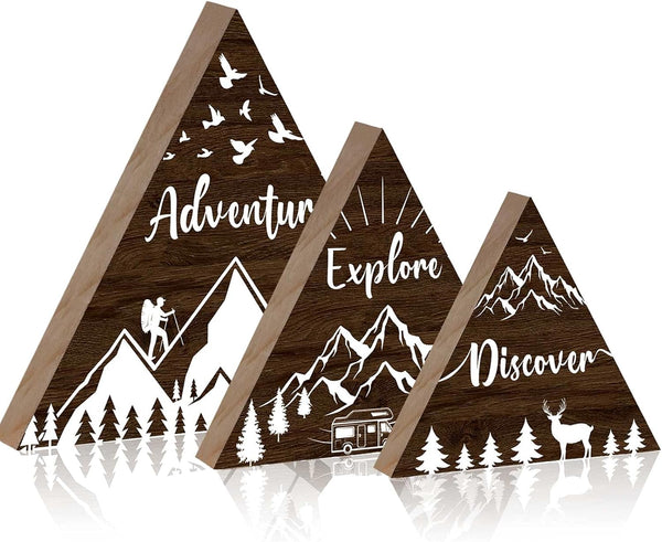 Jetec 3 Pcs 3 Size Wooden Mountain Sign for Cabin, Rustic Mountain