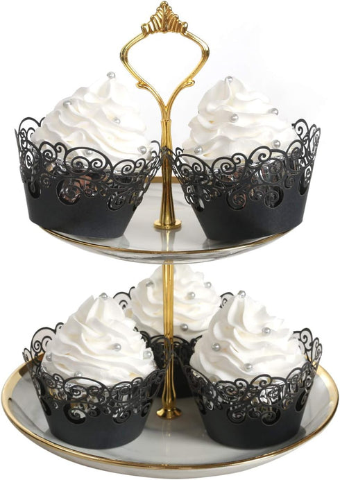 Cupcake Wrappers, KPOSIYA 100 Pack Cupcake Wraps Filigree Artistic Bake Cake Paper Cup Little Vine Laser Cut Liner Baking Cups Muffin Case Trays for Wedding Party Birthday Decoration (100, Black) by KPOSIYA