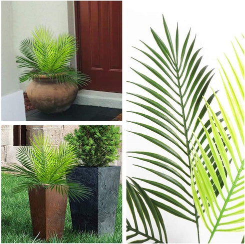 Artificial Palm Plants, Plastic Tropical Palm Tree Shrubs Fake Greenery Decor for Indoor Outdoor Home Garden, 2 Pack