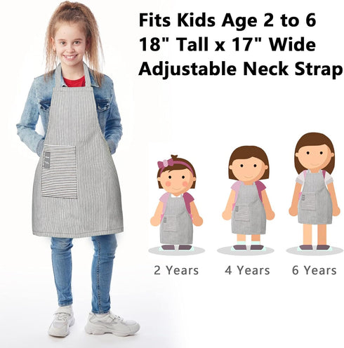 Kids Adjustable Cotton Bib Chef Apron with Pocket, Toddler Apron for Boys Girls Age 2 to 5 Years