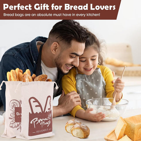 Seaury Kareen 2 Pack 1713Homemade Bread Bags, Bread Bags Reusable Linen with Plastic Lining, Large Loaf Storage Bags