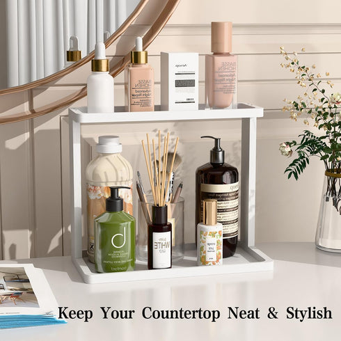 PEKER Countertop Bamboo Bathroom Organizer Small Vanity Storage Shelf for Makeup, Perfume, Skincare Natural Cosmetics