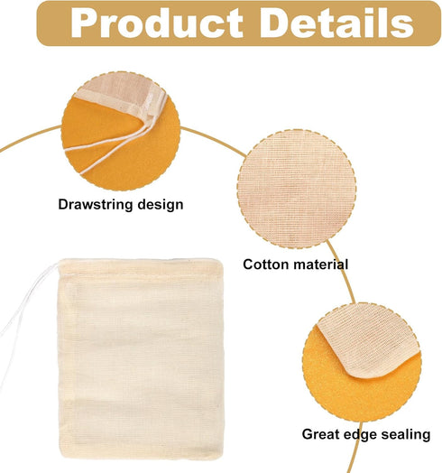 24pcs Drawstring Spice Bags, 3.86x3.15 Inch Muslin Tea Bags for Cooking, Reusable Filter for Herbs and Coffee
