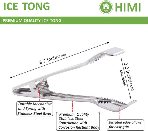 Ice Tongs for Ice Bucket 6-3/4 Inch - Set of 2 Premium 18/8 Stainless Steel Tongs with Teeth