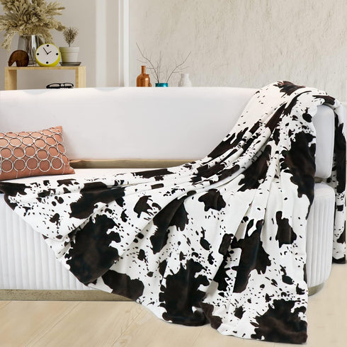 90"x90" SEEGU Full Size Blankets for Bed, Oversized Queen Cow Print Fleece Throw Blanket for Adults, Lightweight