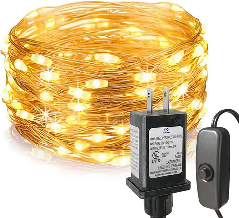 Efirisey Fairy Lights Plug in,33Ft 100 LEDs Copper Lights Warm White,Christmas Lights Indoor