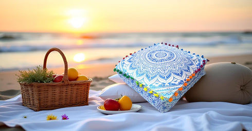 18" CRAFT KALA Square Large Hippie Mandala Meditation Floor Ottoman Pillow Cushion Pouf Cover Square Poufs Bohemian