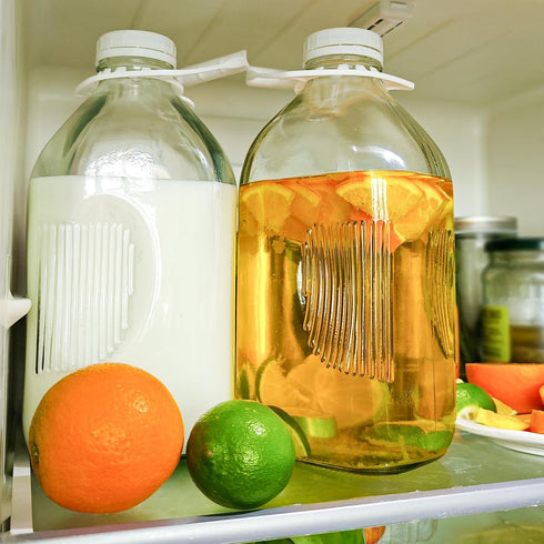 LOSANJI 64 Oz 1/2 1 Pack Glass Milk Bottles with Nut Milk Bag & Pour Spout & Airtight Lids & Brush- Gallon Heavy Duty