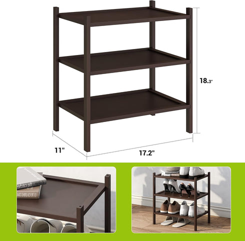 3-Tier Closet BMOSU Bamboo Small Shoe Rack Premium Stackable Shoe Shelf Storage Organizer for Hallway Living Room