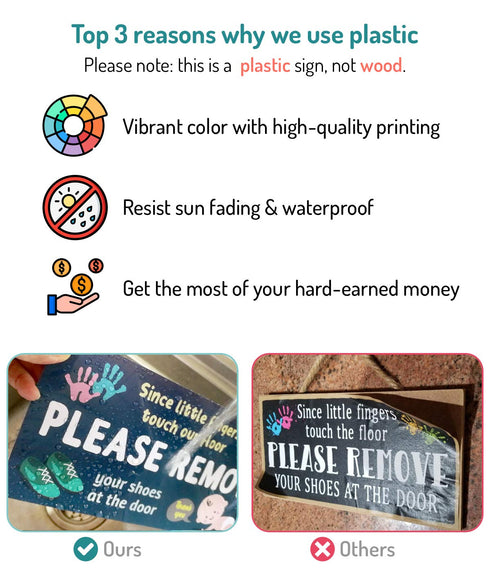 Fun-Plus Please Take Your Shoes Off Sign - 10 x5 PVC Plastic Hanging Sign for Home