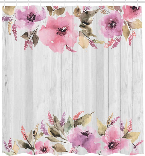 Ambesonne Farmhouse Shower Curtain, Watercolor Classic Geranium Petals, Cloth Fabric Bathroom Decor Set