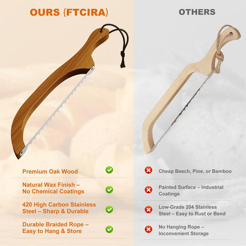 FTCIRA 16" Bread Knife for Homemade Bread Walnut Bow Bread Cutter with Ultra-Sharp Serrated Stainless Steel Blade