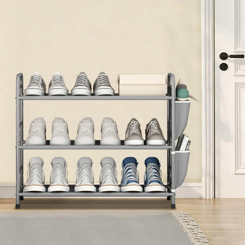 3 7-9 Closet, Tier Shoe Rack with Side Pockets, Shoe Organizer Space Saver Storage for Pairs Shoes Storage Shelf Sturdy