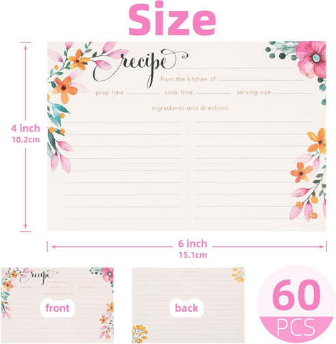LotFancy Recipe Cards, 4x6 Inch, 60 Count, Double Sided, Blank Recipe Cardstock, Floral Recipe Index Cards by LotFancy