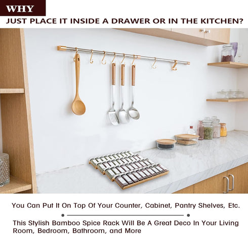 Angimio 8 Set- 9" 18" (9" 18") Bamboo Spice Rack Drawer Organizer - Pieces Wide Per Piece - Combine Pieces Into Wide
