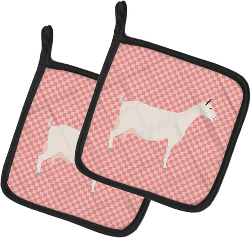 Caroline's Treasures BB7889PTHD Pot Holders - Saanen Goat Pink Check, Heat Resistant Kitchen Hot Pads, 7 1/2 x 7 1/2