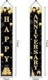 Wedding Anniversary Door Banner, Black Gold Happy Anniversary Sign for Party Decorations, Welcome Porch Outdoor Supplies