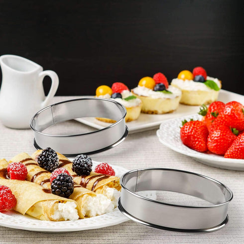 FANGSUN 4 Inch Crumpet Rings, Stainless Steel English Muffin Tart Rings for Baking, Cooking Egg Ring Mold