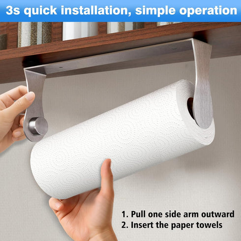 Counter Paper Towel Holder Under Cabinet, Stainless Steel, Silver, Adhesive & Wall Mount, Under Paper Towel Rack