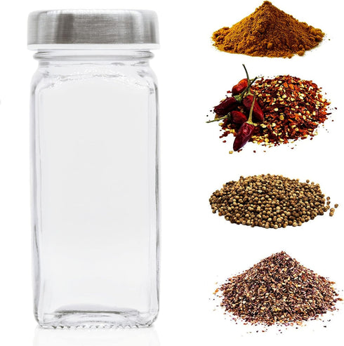 6pcs 4 oz Tianifa Spice Jars, Glass Seasoning Bottles, Spices Container, Empty Spice Jars, Square Spice Bottles