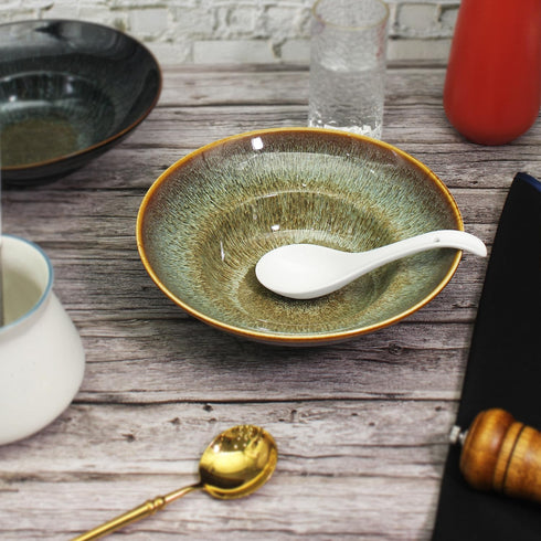 Bright White 6.7 Inch Asian Soup Spoons Set of 10, Ultra-fine Porcelain Tablespoon for Ramen, Pho, Cereal