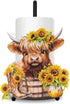 JarThenaAMCS Highland Cow Sunflower Paper Towel Holder Watercolor Floral Cattle Large Metal