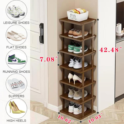 Spaces,7 Entryway,Closet,Corner,Doorway,Skinny Vertical Shoe Rack - Tall Narrow Shoe Rack Organizer for Small Tier