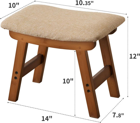 Kitsanery Foot Stool,Ottoman,Bamboo Small Sofa Foot Rest Under Desk,Extra Seating for Living Room, Bedroom