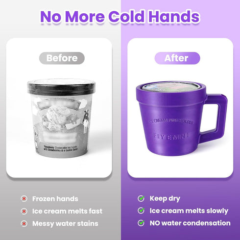 FIYEMNI 16oz 3D Ice Cream Pint Holder, with Antifreeze Handle & Spoon Slot, Ice Cream Pint Insulated Sleeve Containers