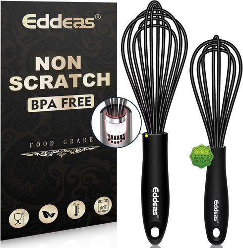 Mini Silicone Whisk - Small 7+9in BPA Free Whisk for Beating and Mixing, Non Scratch Coated