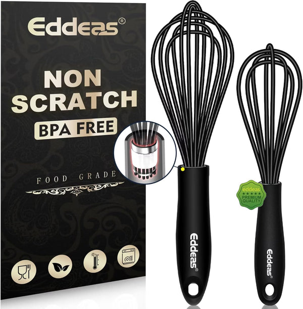 Mini Silicone Whisk - Small 7+9in BPA Free Whisk for Beating and Mixing, Non Scratch Coated