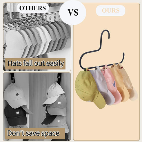 Hat Rack - 2 Pack Metal Organizer for Baseball Caps, Holds up to 20 Caps, Slip-Resistant Hat Hangers for Closet