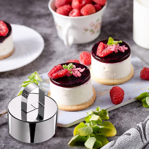 uxcell 1 Set Round Cake Ring, Stainless Steel Dessert Mousse Rings with Pusher for Mousse Cake, Silver