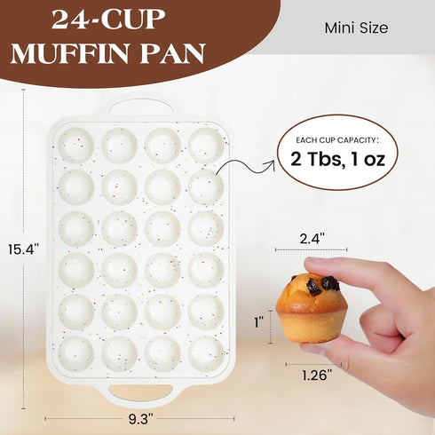 Silicone Muffin Pans for Baking - Mini Nonstick Cupcake Pan, 24 Cups with Metal Reinforced Frame, BPA Free (2 Pcs,