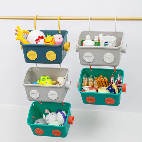 3 Bath Toy Storage Organizer Basket, Layers Colorful Robot Modeling Wall Mounted Kids Hanging Shower Caddy with Hooks