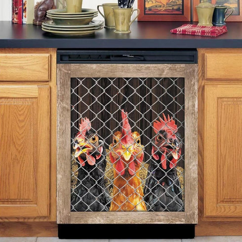 Farm Chicken Coop Dishwasher Face Cover - Magnetic Decorative Country Hen Stickers, Fridge Door Cover, 23Wx26H