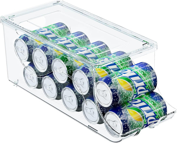 Soda Can Organizer for Refrigerator, Stackable Canned Food Container with Lid for Fridge Pantry Rack, Holds 10 Cans