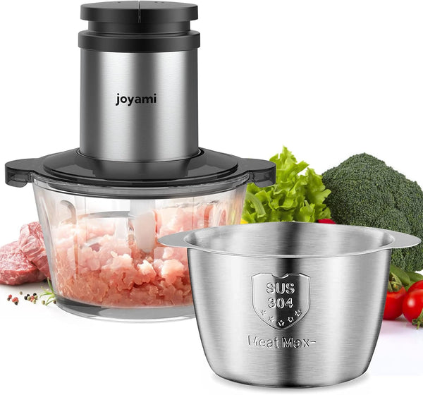 JOYAMI Electric Food Processor with 2 Bowls, Vegetable Meat Grinder, Stainless Steel Blades, 2 Speed Food Chopper