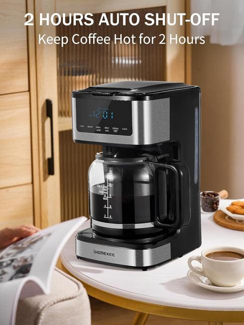 Ihomekee Programmable 12 Coffee Maker, Drip Coffee Maker Cup, Regular & Strong Brew Drip Coffee Machine with Iced