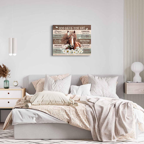 Motivational Horse Decor Wall Art, Farmhouse Daisy Canvas Prints, Framed Modern Artwork for Girls Room, 12"x16"