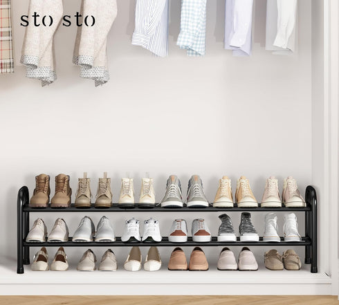2-Tier, 33.747.5 18 Closet, STO STO Long Expandable Shoe Rack Adjustable Length Shoe Organizer, Metal Shoes Storage