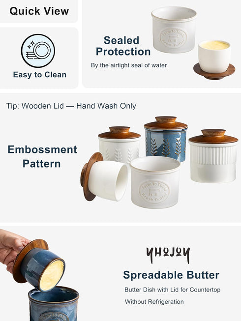 Countertop, Ceramic Butter Dish With Lid, Butter Crock for French Butter Keeper Holder for Spreadable Butter, Cream