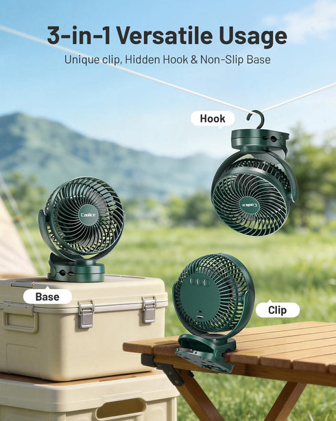 Coolice 12000mAh Camping Fan with Remote Control - Rechargeable Battery Powered Fan, Camping Fans for Tents with LED