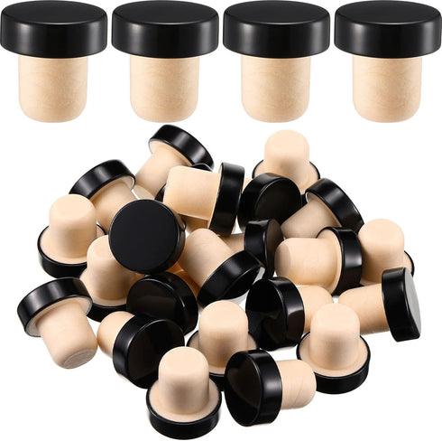 Yookeer T-shaped Cork Wine Bottle Stoppers, Reusable Sealing Plug for Beer Bottles DIY Craft (Black, 24 Pcs)
